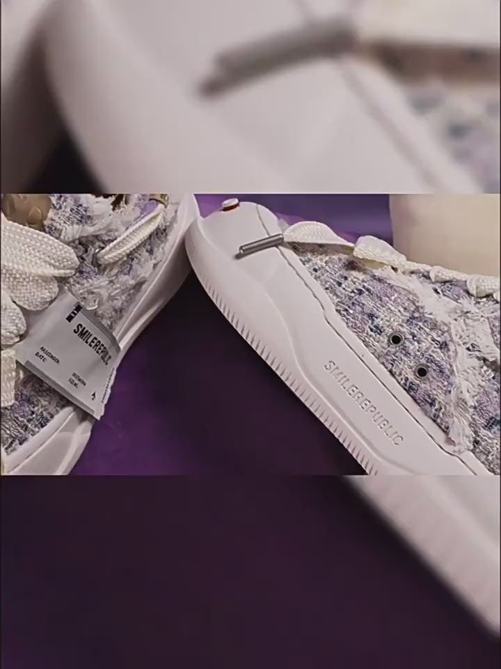White Frayed Textured Low Top Sneakers, Unisex Lace Up Shoes