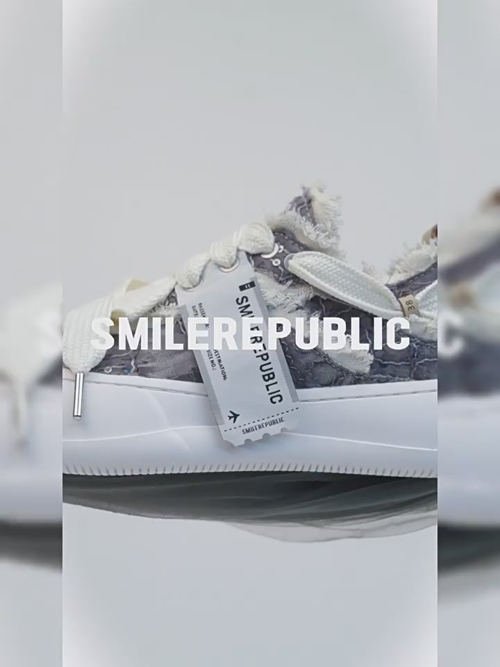 White Grey Textured Low Top Sneakers, Unisex Lace Up Shoes