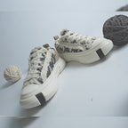 Black and White Herringbone Textured Platform Sneakers, Unisex Low Top Lace Up Shoes