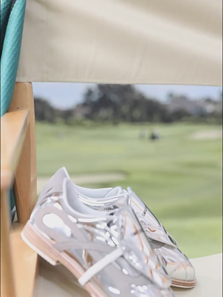 Mirror-Finish Silver Bow Side Detail Low Top Lace Up Sneakers