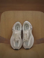 White and Gray Retro Runner Sneakers with Airplane Ticket Tag, Unisex Low Top