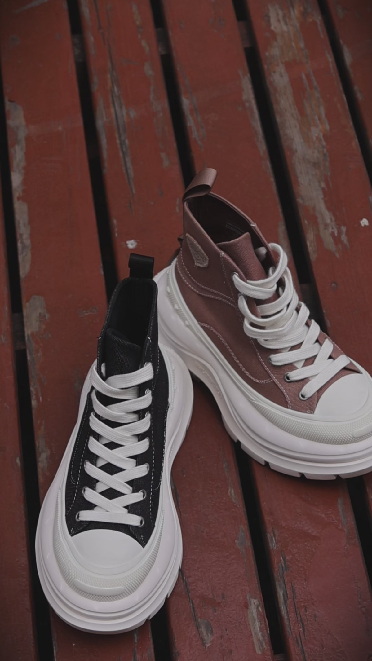 Khaki Canvas Smile Toe Chunky Platform Sneakers, Unisex High Top Lace Up Shoes